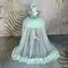 Girl Dresses Glitter Sequin Flower Bow Cap Sleeve Tulle Birthday Party Wedding Gowns Ruffles Performance Dress Detachable Train