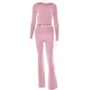 Dwuczęściowe spodnie Insmircirogirl Bluza z kapturem przycięta i ustawia kombinezony z wysokiej pasa w talii różowe dzianiny damskie set streetwear