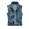 Mäns västar män denim jackor waistcoats ljus blå rippade rockar mode manlig bomull smal svart jeans 6xl