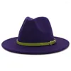 Bérets de haute qualité couleur unie feutre Fedoras chapeau pour hommes femmes laine artificielle mélange Jazz casquette large bord Simple haut plat