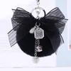 Keychains Luxury Fur Pompom Fluffy Metal Bow Keychain Keyring Diy Bag Charms Handbag Pendant Jewelry Accessories Women Gift Bulk