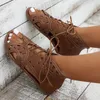 Up Hollow Mouth Fish Flower Sandals Front Lace Women Summer Comfortable Back Zip Flat Bottom Roman Outdoor Female Shoes 876 750