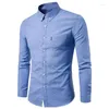 Camisas de vestido masculinas 2024 Oxford Spinning Camisa de Manga Longa Edição Coreana Não Ferro Fit Cor Sólida Casual Wear