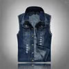 Mäns västar män denim jackor waistcoats ljus blå rippade rockar mode manlig bomull smal svart jeans 6xl