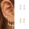 Hoopörhängen Cross Pendant Fashion for Women Gold Color Crystal Ear Buckle Brosk Piercing smycken Tillbehör KBE311