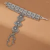 Link bransoletki punkowy srebrny kolor rzeźbiony mankiety pierścienie bransoletki dla kobiet przesadzona geometryczna bransoletka moda moda moda szeroka bransoletka