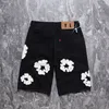 Designer Mens Shorts Jeans Flower Imprimé Couronne Jeans Diamond Denim Shortpants Slim Streewear Bouton Fly S Black Light Lavage Blue Hip Hop Bouton Jeans