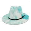 Baretten Dames Klassieke Brede Rand Panamahoed Tie Dye Dames Floppy Fedora Heren Speciale Stijl Met Zwarte Ketting 2023