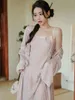 Women's Sleepwear French Silk Pajamas For Women Victorian Spring Autumn Sexy Two Piece Retro Princess Pajama Home Robes Ladies Nightgown