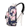 Skolväskor avslappnade kvinnor ryggsäckar vattentät nylonväska för tonåringar student bokags USB lady's dagliga ryggsäck tryck blommor ryggsäck