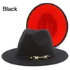 Bérets Fedora Chapeaux Ceinture En Cuir Chapeau Noir Rouge Patchwork Large Bord Casquette Adulte Jazz Feutre Fedoras Trilby Chapeau Casquettes