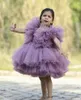 Sukienki dziewczynki Purple Flower Princess Puffy Tiulle Tiulle Warstwowa ubiór urodzinowy na wesele z perłami suknia balowa z noszeniem