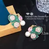 Boucles d'oreilles pendantes CWWZircons glamour rose vert zircon cubique asymétrique papillon goutte perle pour femmes bijoux de fête uniques CZ608