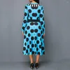 Vestidos casuais vintage feminino manga comprida o pescoço polka dot print grande balanço festa midi vestido