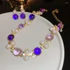 Necklace Earrings Set FYUAN Vintage Pearl Geometric For Women Purple Pink Resin Wedding Bride Accessories