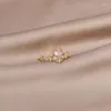 Cluster Rings Korea Design Fashion Jewelry 14K Real Gold Plating Sweet Love Ring Elegant Women's Opening Adjustable Wedding Party Earrings