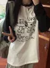 Женские футболки, осенняя рубашка, женский винтажный топ с длинным рукавом с принтом, женский Harajuku, модная футболка контрастного цвета, свободная уличная одежда в стиле панк