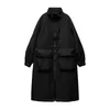 Casacos de trincheira femininos 2023 outono de alta qualidade estilo rua preto blusão grande bolso solto gola longa parka