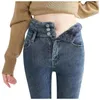 Kvinnors jeans kvinnor denim plus sammet tjock lamm ull leggings kvinnliga lastbyxor utomhus höst vinter hög midja varm