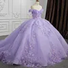 Abito da ballo con spalle scoperte color lavanda Abiti stile Quinceanera Fiore 3D Applique Sweet 16 15 Abito da compleanno Vestido De 15 Anos Pageant