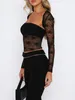 Women's T Shirts Women S Y2K Lace Sheer Crop Tops Long Sleeve Going Out Slim Fit Sexy Floral See Through Top Fall Cute Blouses