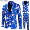 Men's Suits 4XL Plus Size Christmas Costume 3 Pieces Homme Party Banquet Wear Snowman Printing Men Set Jacket Vest Trousers Streetwear