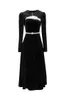 Kadın pist tasarımcısı iki parçalı elbise spagetti kayışları uzun kollu tüylü elbise ceket moda ikiz setler