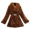 Women's Fur Thick Plush Faux Jacket Women Autumn Winter Overcoat Elastic Waist Buckle Warm Coat Long