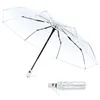 Parapluies entièrement automatiques à trois plis transparents hommes clair pliant ouvert fermer enfants pour femme