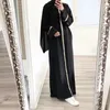 Vêtements ethniques Robes de femmes musulmanes malaisiennes 2023 Automne Solide Patchwork Paillettes Noir Kaftans Pull à manches longues Islamique Abaya Lady