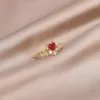 Cluster Rings Korea Design Fashion Jewelry 14K Real Gold Plating Sweet Love Ring Elegant Women's Opening Adjustable Wedding Party Earrings