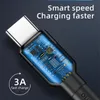 3A Typ C Micro USB flätad legeringskablar Hållbar höghastighetsdata Laddningsladdkabel för Samsung Xiaomi LG Google Pixel Android Mobiltelefon