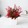 Kwiaty dekoracyjne 19 cm czerwona owoc sztuczna roślina bonsai plastikowy garnek fałszywy kwiat stoli