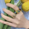 Cluster Rings LingLu Vintage Colorful Oval Metal Elegant Irregular Geometric Hollow 2023 Trendy For Women Party Girls Gifts Jewelry