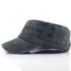 Casquettes de balle Classique Vintage Plat Top Hommes Chapeau Lavé Ajusté Ajusté Casquette Plus Épaisse Chapeaux Militaires Pour Hommes Casquette Gorra Hombre