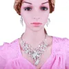 6 Färg Luxury Flower Horse Eye Crystal Necklace Earrings Geometric Alloy Gold Link Chain Jewelry Set Costume for Women 210323285i