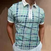 Erkek Tişörtleri İlkbahar ve Yaz İnce Fermuarı Yakası Gömlek Baskı Üst Kavur Çok Molor Kısa Kollu Bluz