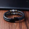 Charm Bracelets Stainless Steel Leather Cord Bracelet Bohemian Double Woven Men's Bangles Gift Wholesale