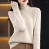 Damenpullover, halbhoher Rundhalsausschnitt aus reiner Wolle, gestricktes Hemd, koreanische Version, verdickter Pullover, einfarbiger Pullover unten oben