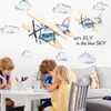 Autocollants muraux dessin animé avion Clounds aquarelle, décalcomanies dessinées à la main pour enfants, chambre de garçon, jeu de bébé, décoration de maison