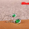 Orecchini pendenti in giada verde naturale con perline rotonde Goccia in argento 925 con ciondoli intagliati Accessori per gioielli Amuleto di moda per le donne Regali fortunati