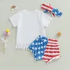 Ensembles de vêtements bébé fille 4 juillet tenues à manches courtes hauts étoiles et rayures Shorts bandeau ensemble vêtements pour tout-petits