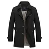 Mäns jackor Autumn Winter Long Trench Coat Single-Breasted Solid Color Mid-Längd Windproect Thick British Slim Jacket Gabardina Hombre