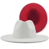 Berets Rose Red Patchwork Wool Felt Jazz Fedora Hats With Belt Buckle Men Women Wide Brim Panama Cowboy Trilby Hat L/XL