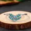 Bangle Vintage Small Teardrop Natural Stone Open For Women Simple Luxury Silver Color Leaf Bracelet 2023 Bohemian Jewelry