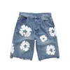 Designer Flower Printed Shortpants Slim Mone Blue Denim Shorts Wreńskie dżinsy