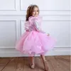 Dziewczyny sukienki kwiatowe cekiny słodkie dziecko różowe dla dziewcząt 2023 miękki tiul tutu taniec pełny rękawie suknie weselne