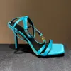 Crystal Heel Sandals 105mm Metal Buckle Decoration Psmorded Satin Designer Shoes Square Toes Stiletto Heels Women's High Heeled Ankle Strap Party Evening Shoes Shoes