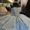 Abiti stile Quinceanera con spalle scoperte in tulle con applicazioni di perline e perline Abiti da 15 anos 2024 Abito da ballo principessa