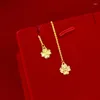 Boucles d'oreilles pendantes en or véritable 14K, bijoux pour femmes, Aros Mujer Oreja quatre feuilles pour Orecchini 14 K Bizuteria